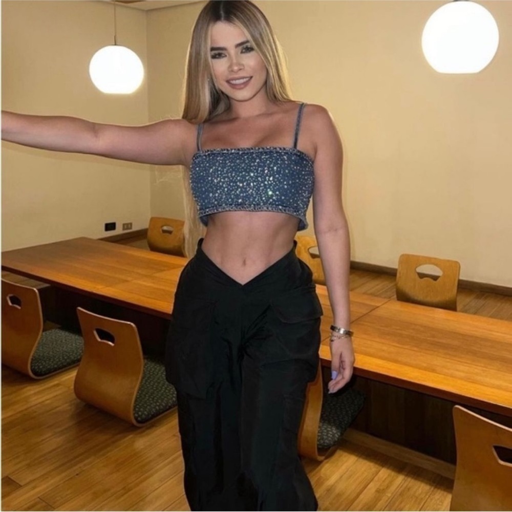ZARA Rhinestone denim crop top 0653/273 - Picture 11 of 16